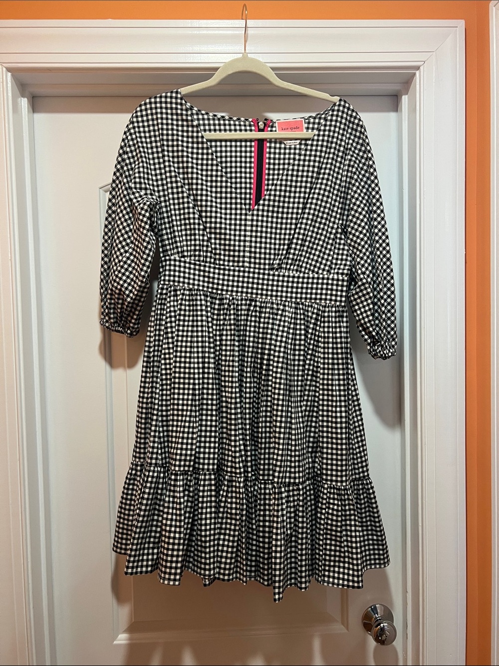 Kate Spade Black and White Gingham Tiered Dress